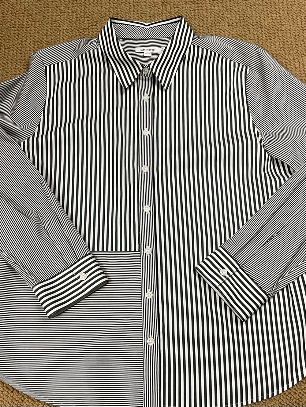 Classic Black & White Vertical Stripe Button-Down Shirt NWOT